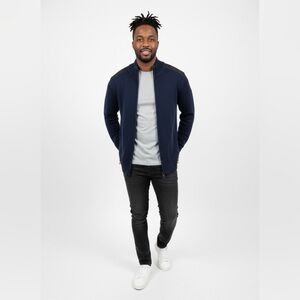 Victorinox Men’s Navy Ribbed Pique Knit Zip-Up Sweater Sz Large